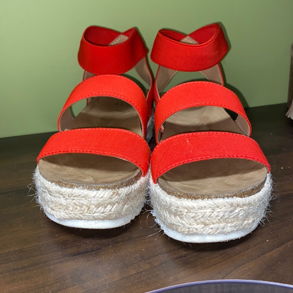 Red and Tan Platform Sandals Size 6